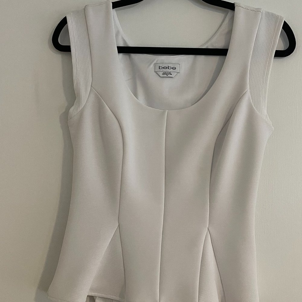 Bebe White Scuba Peplum Scoop Neck Tank Top Size S